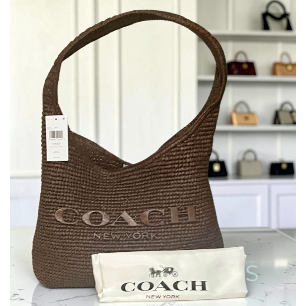 Authentic Coach Brooklyn 34 (MEDIUM) Shoulder Bag in Straw/Brass/Maple --722A148P