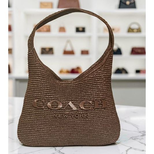 Authentic Coach Brooklyn 34 (MEDIUM) Shoulder Bag in Straw/Brass/Maple --722A148P