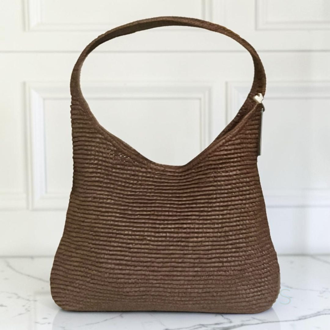 Authentic Coach Brooklyn 34 (MEDIUM) Shoulder Bag in Straw/Brass/Maple --722A148P