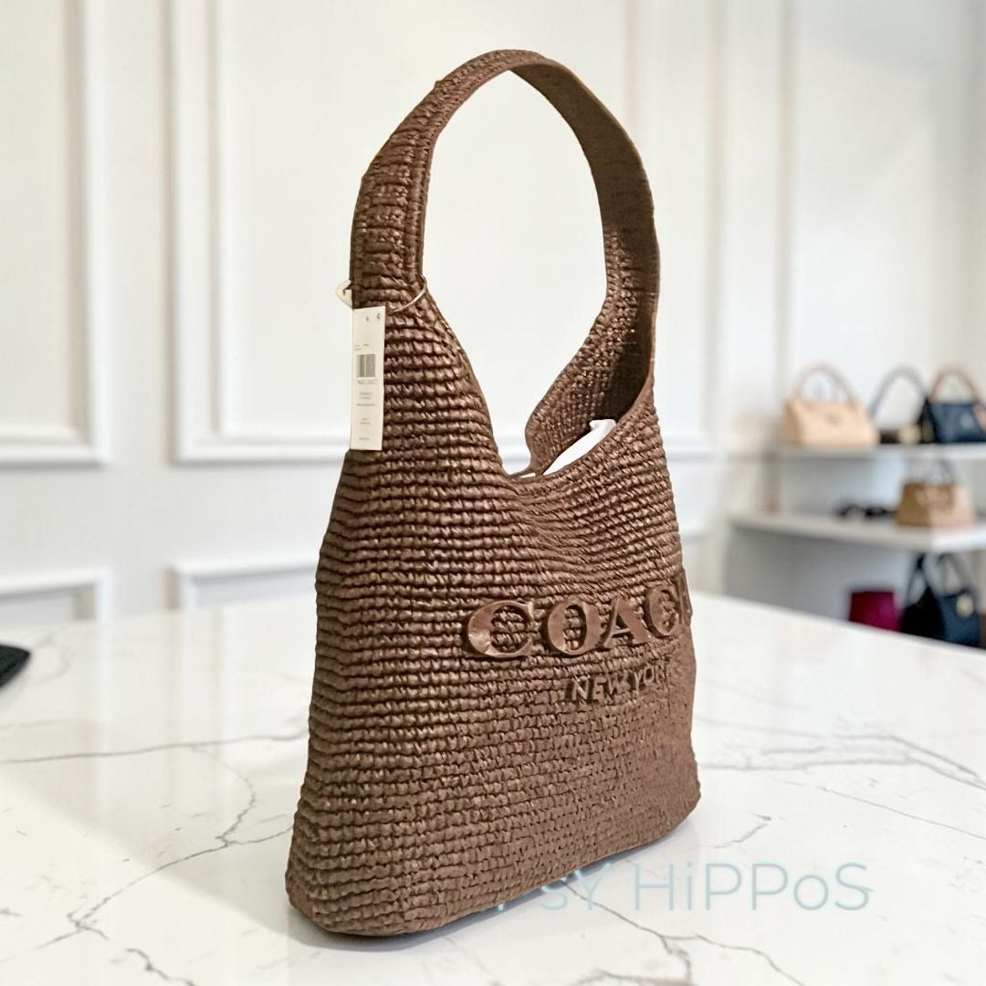 Authentic Coach Brooklyn 34 (MEDIUM) Shoulder Bag in Straw/Brass/Maple --722A148P