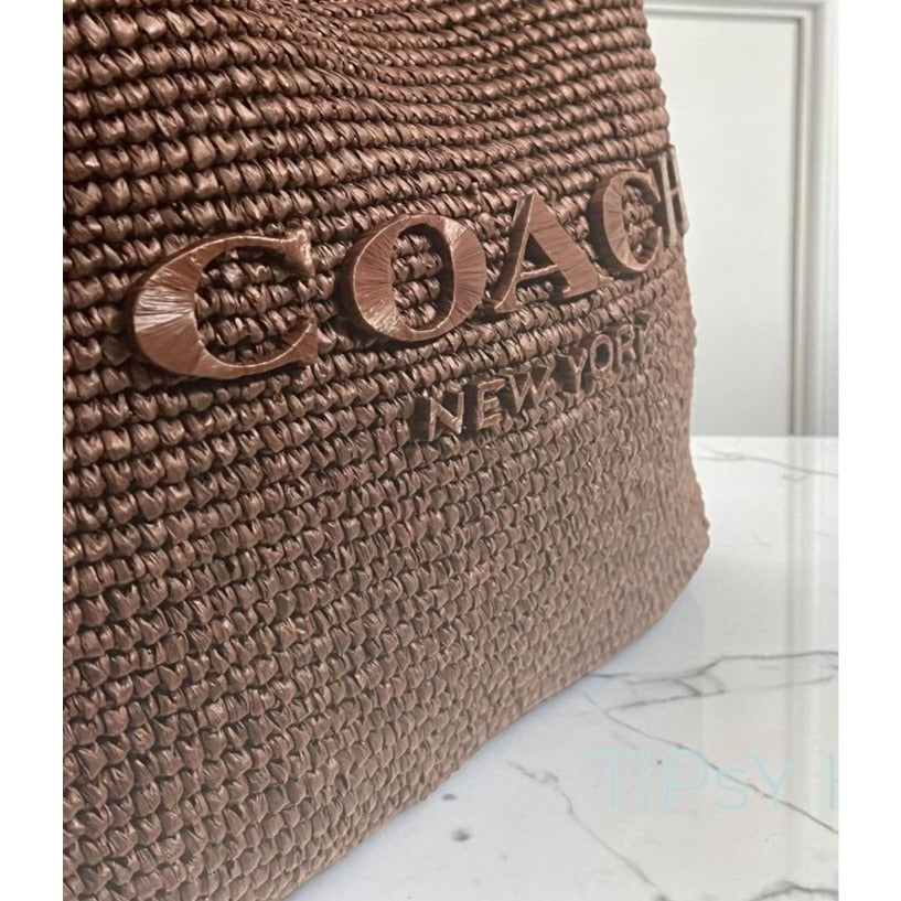 Authentic Coach Brooklyn 34 (MEDIUM) Shoulder Bag in Straw/Brass/Maple --722A148P