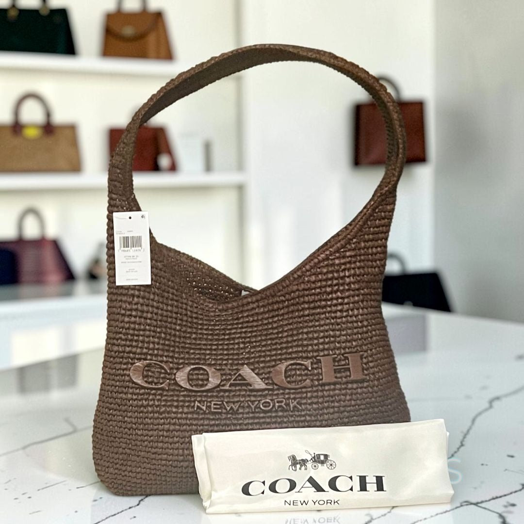 Authentic Coach Brooklyn 34 (MEDIUM) Shoulder Bag in Straw/Brass/Maple --722A148P