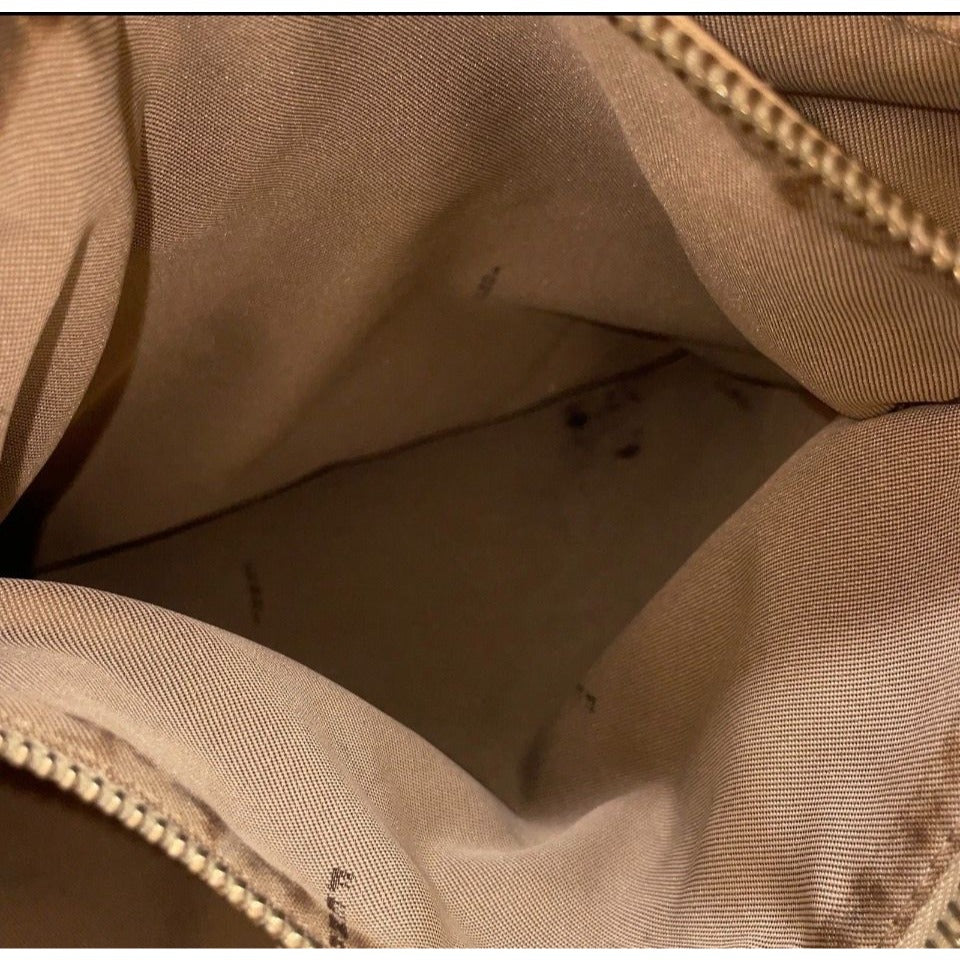 Fendi Zucca Beige Canvas Tote Bag With Leather Trim & Gold Hardware Made In Italy
