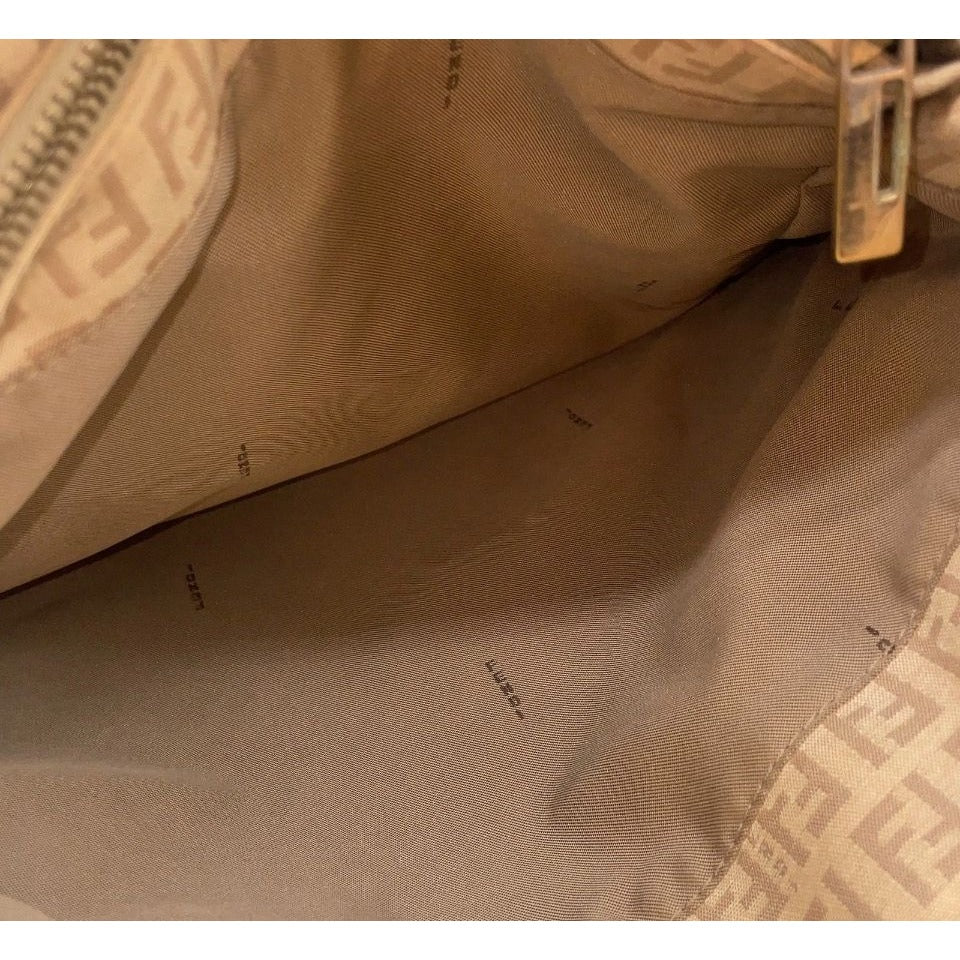 Fendi Zucca Beige Canvas Tote Bag With Leather Trim & Gold Hardware Made In Italy