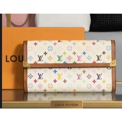 Louis Vuitton X Takashi Murakami White and Multi Color Monogram Wallet