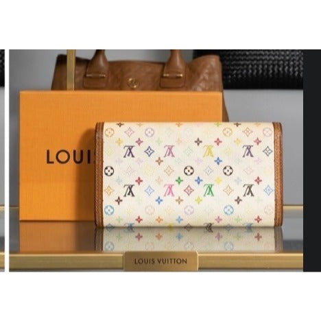 Louis Vuitton X Takashi Murakami White and Multi Color Monogram Wallet