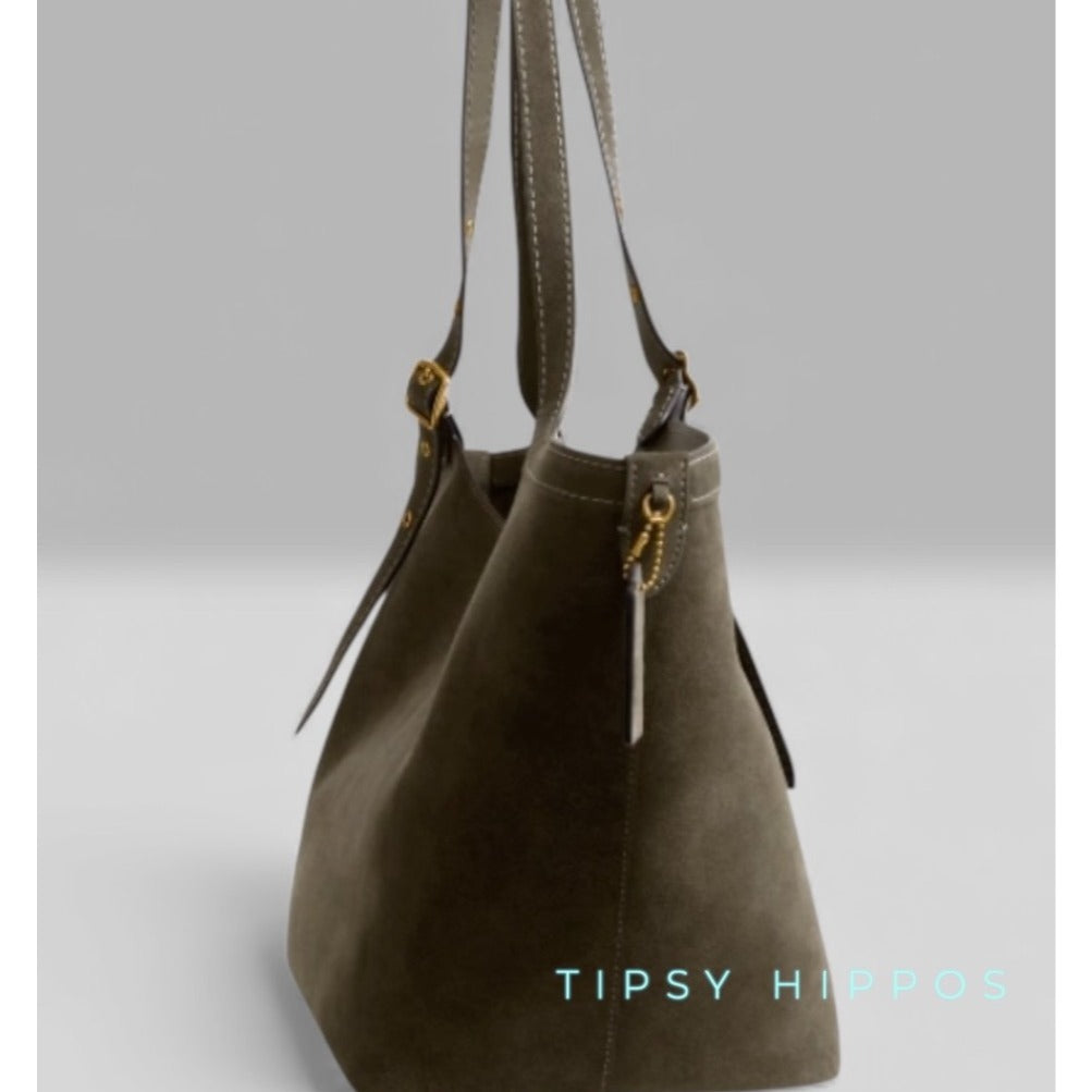 NEW!!   AUTHENTIC COACH Gramercy Tote Bag IN OLIVE GREEN SUEDE AND BRASS