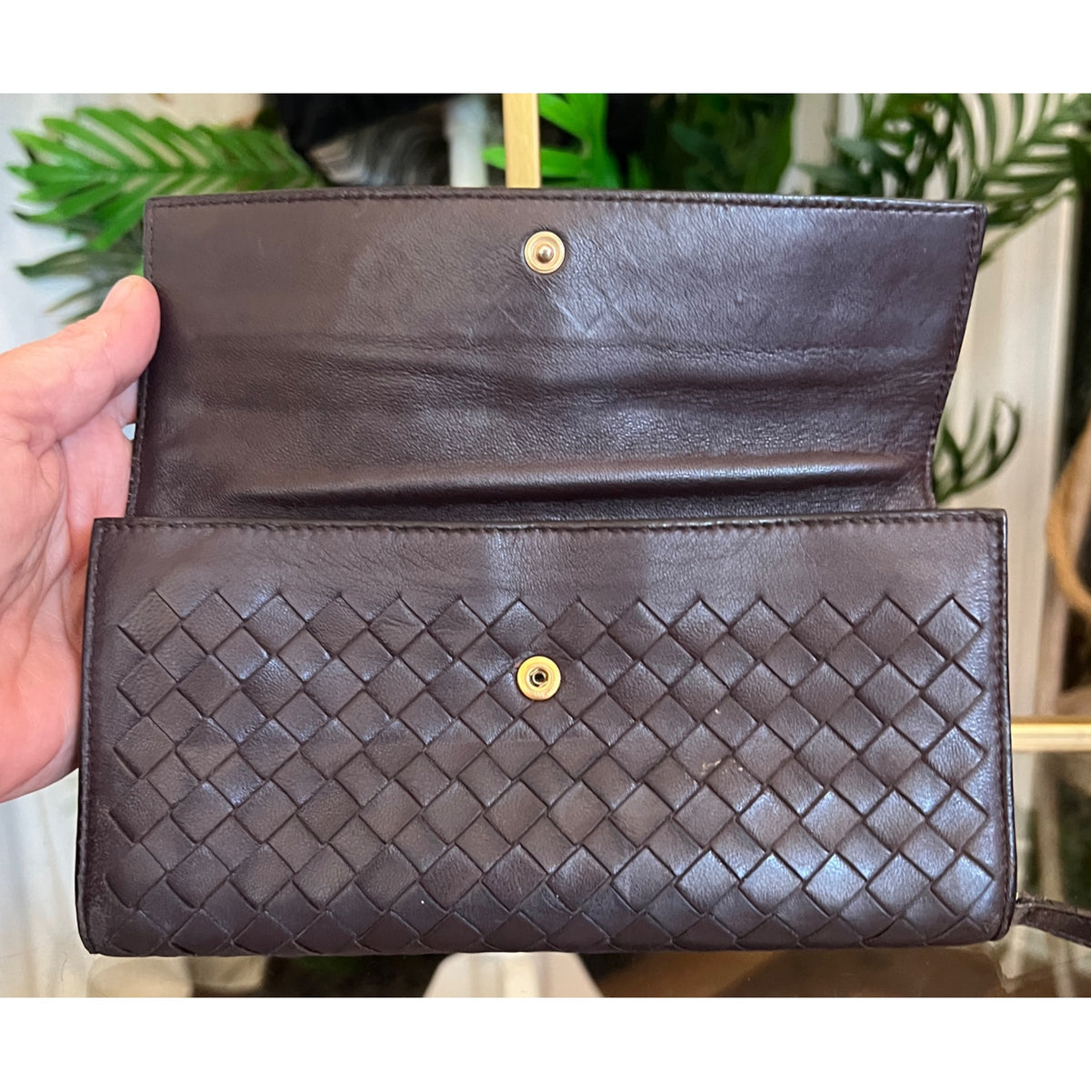 Vintage Bottega Veneta Intrecciato Brown Leather Wallet