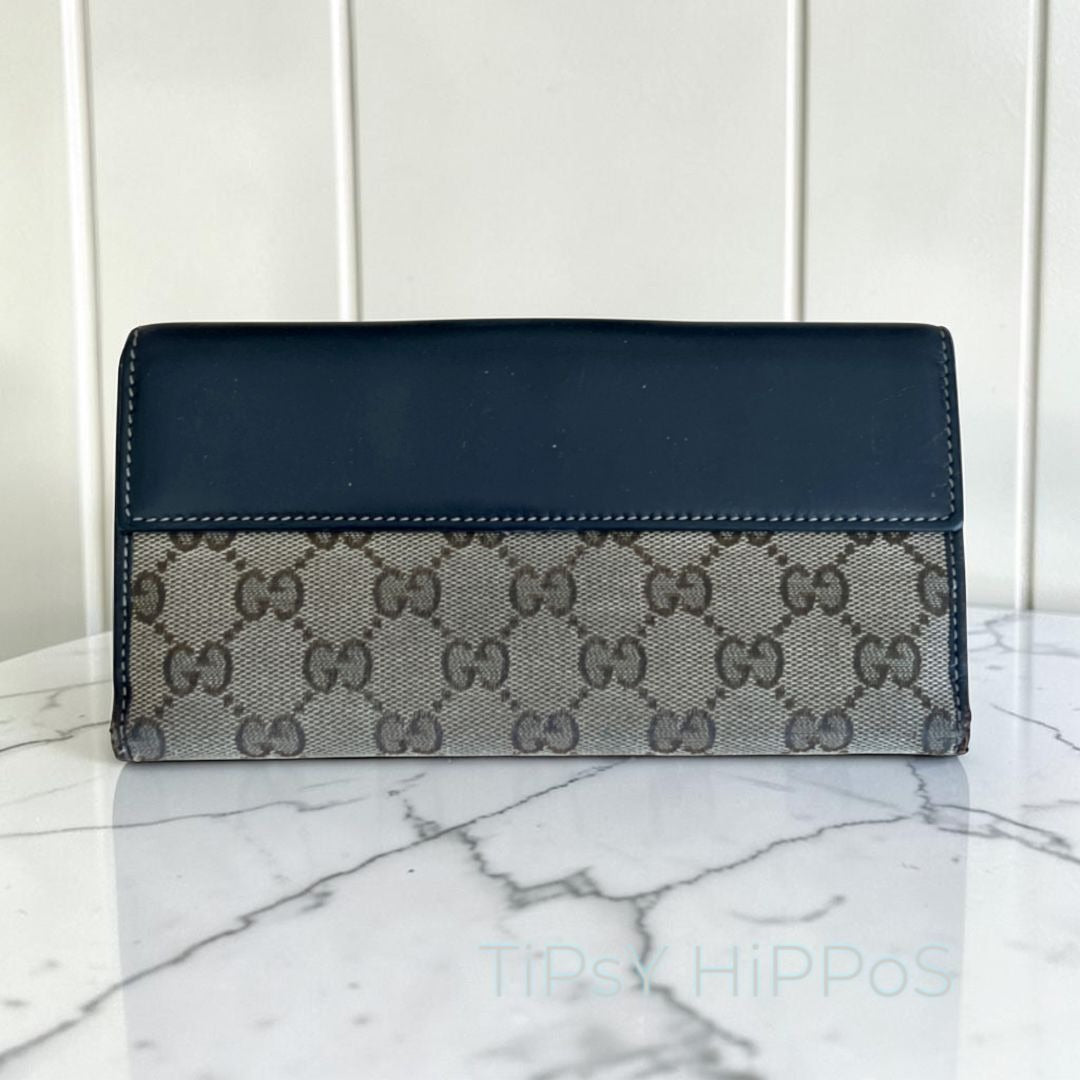 Gucci Brown GG Canvas & Leather Heart Clasp Wallet For Women