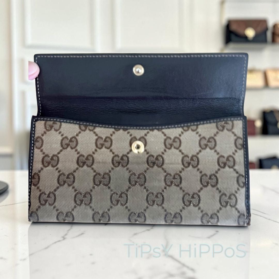 Gucci Brown GG Canvas & Leather Heart Clasp Wallet For Women