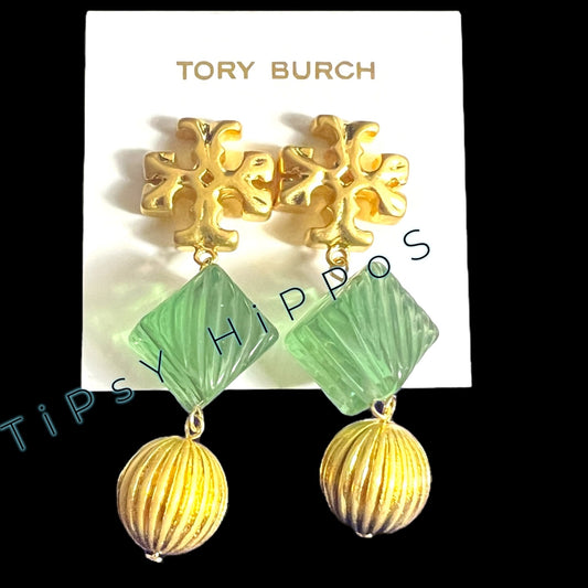 Tory Bruch Roxanne Dangle Earrings in Gold and Green