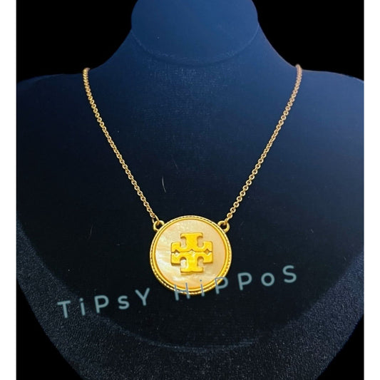 Beautiful Tory Burch Kira Mother of Pearl &amp; Gold Pendant Necklace