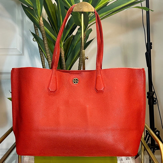 Authentic Tory Burch Orangish Red Robinson Shoulder Bag