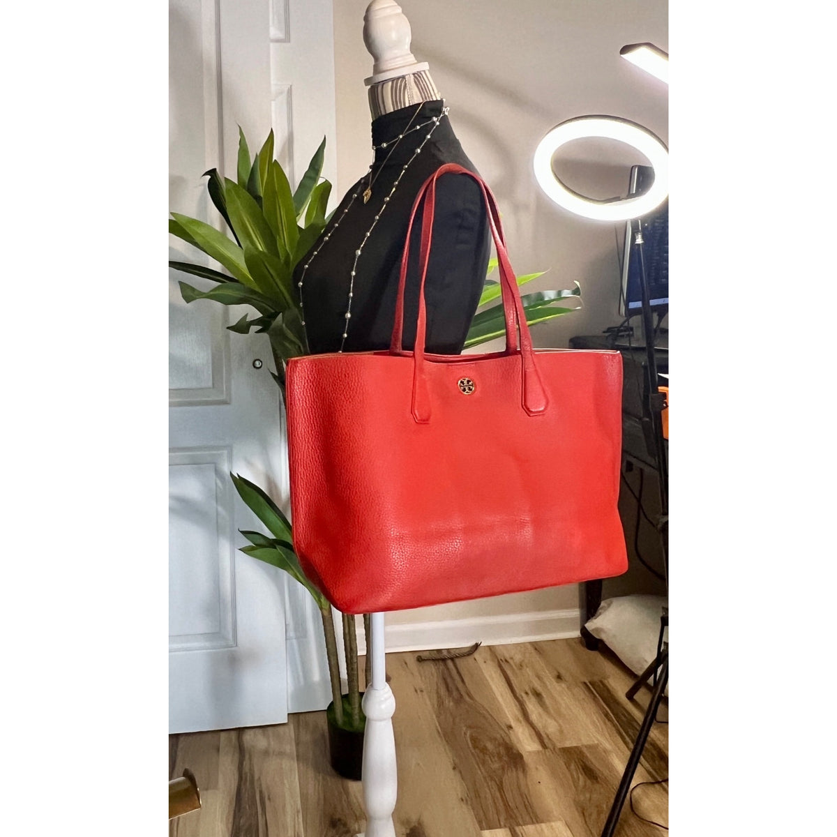 Authentic Tory Burch Orangish Red Robinson Shoulder Bag