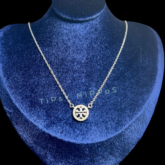 both.  NEW!  Beautiful Tory Burch Silver Miller Crystal Pave Necklace