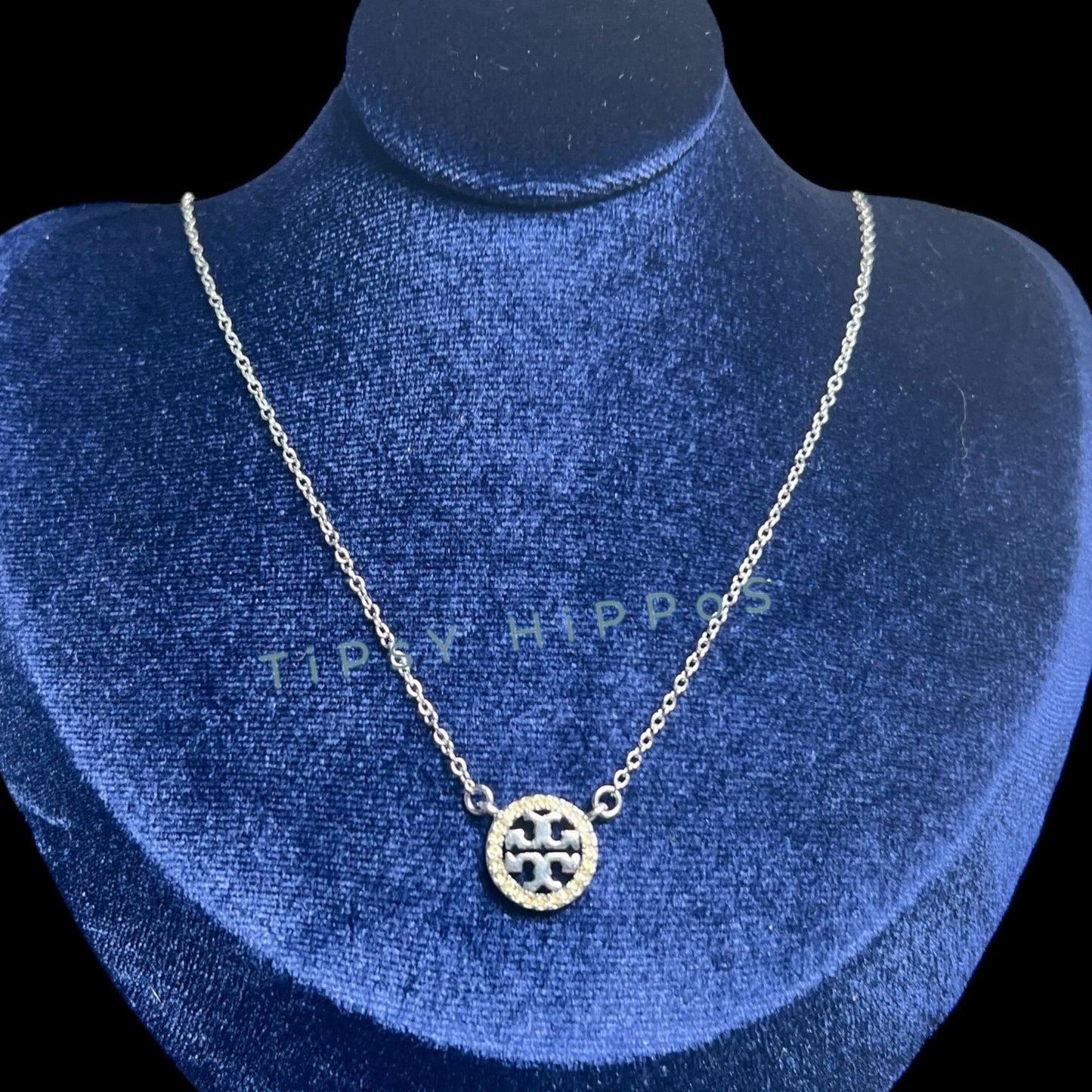 both.  NEW!  Beautiful Tory Burch Silver Miller Crystal Pave Necklace