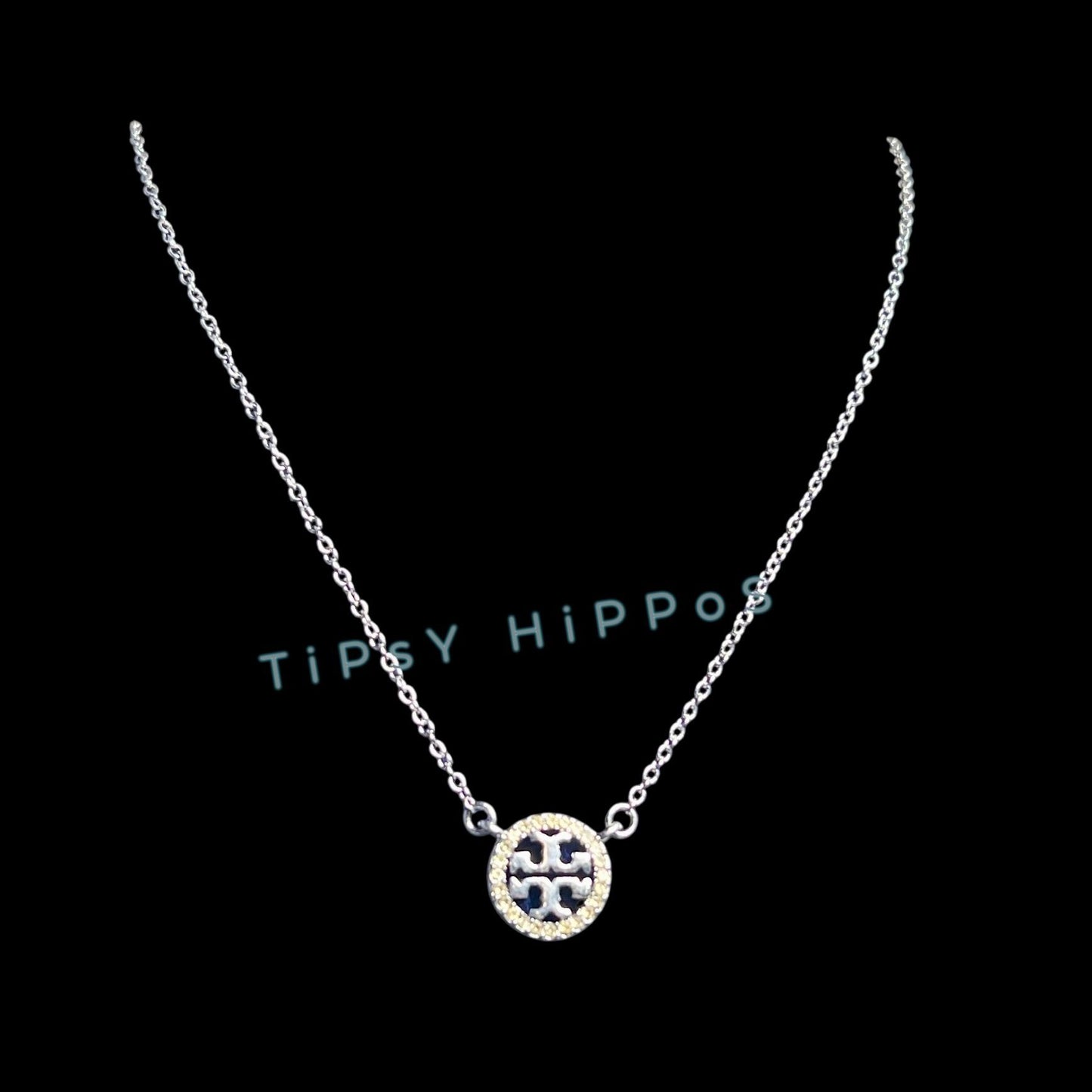 both.  NEW!  Beautiful Tory Burch Silver Miller Crystal Pave Necklace