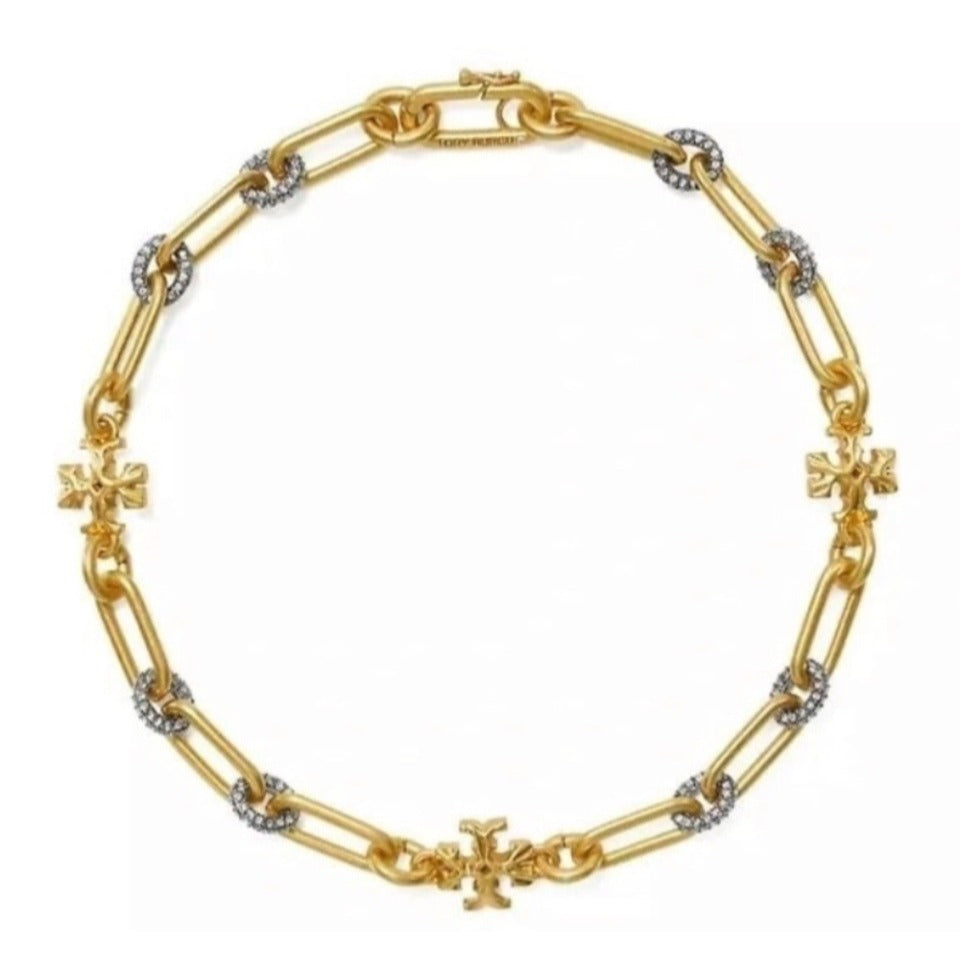 TORY BURCH ROXANNE CHAIN PAVÉ SHORT NECKLACE & BRACELET SET