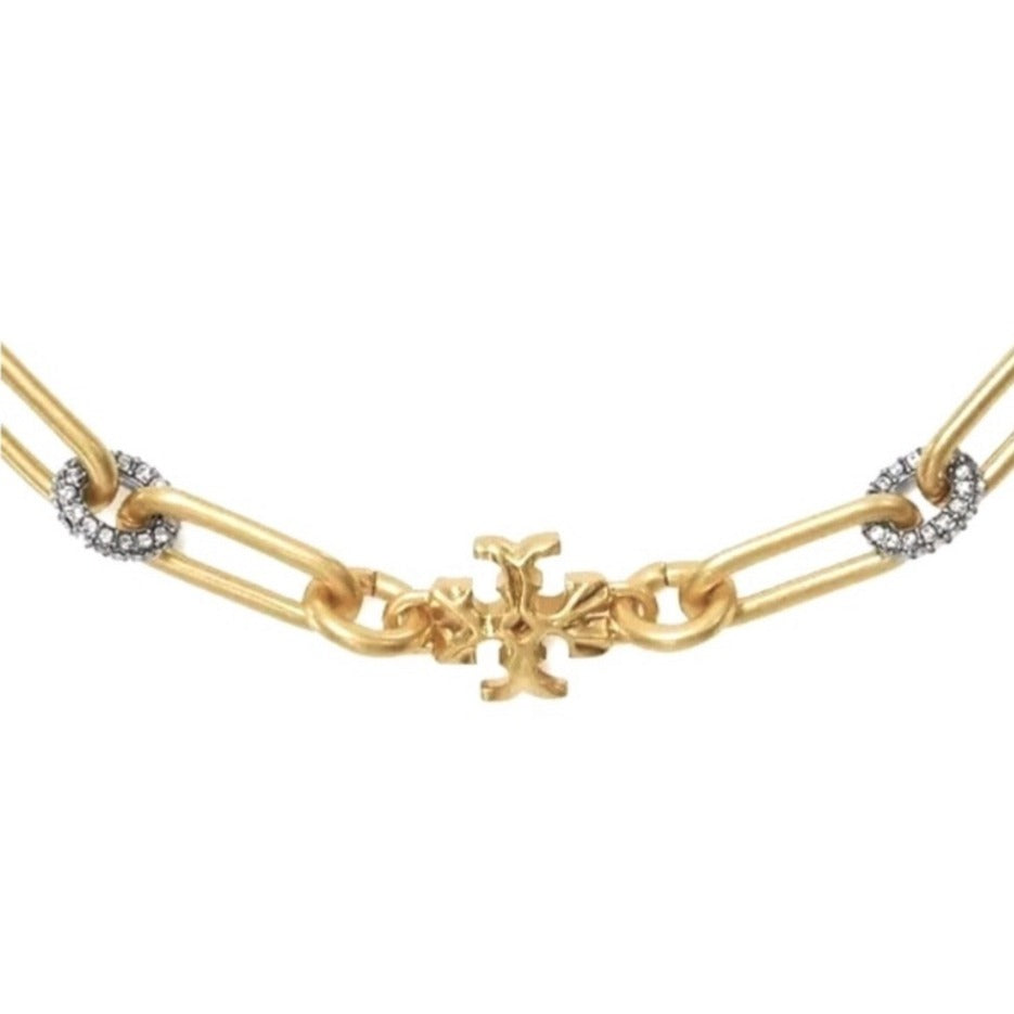 TORY BURCH ROXANNE CHAIN PAVÉ SHORT NECKLACE & BRACELET SET