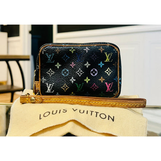 AUTHENTICATED! Louis Vuitton Takashi Murakami Black Multicolor Wapity Case Pouch