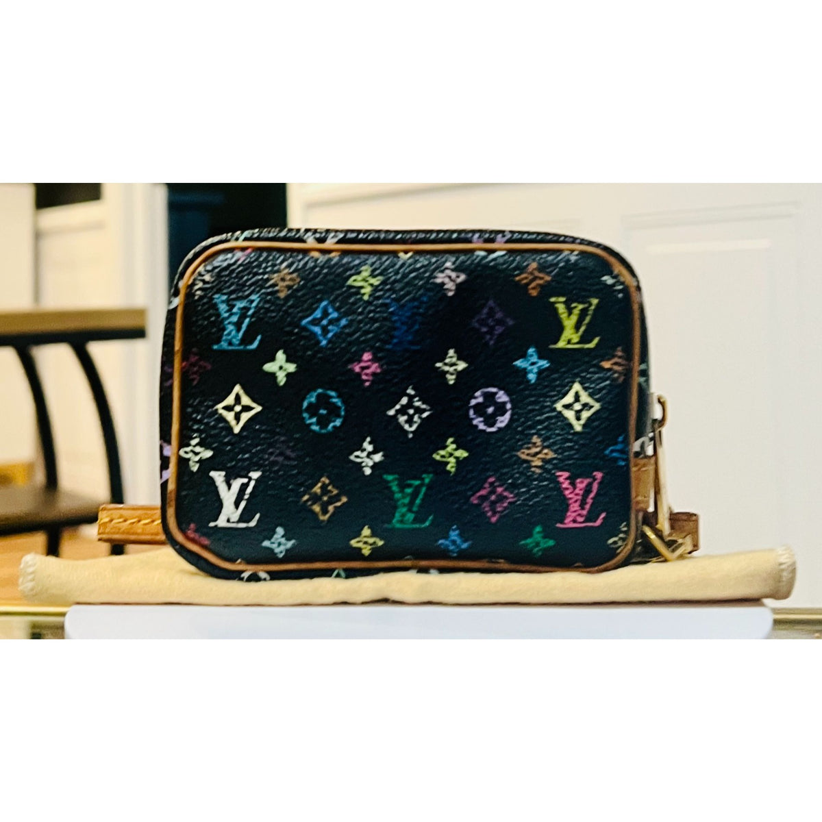 AUTHENTICATED! Louis Vuitton Takashi Murakami Black Multicolor Wapity Case Pouch