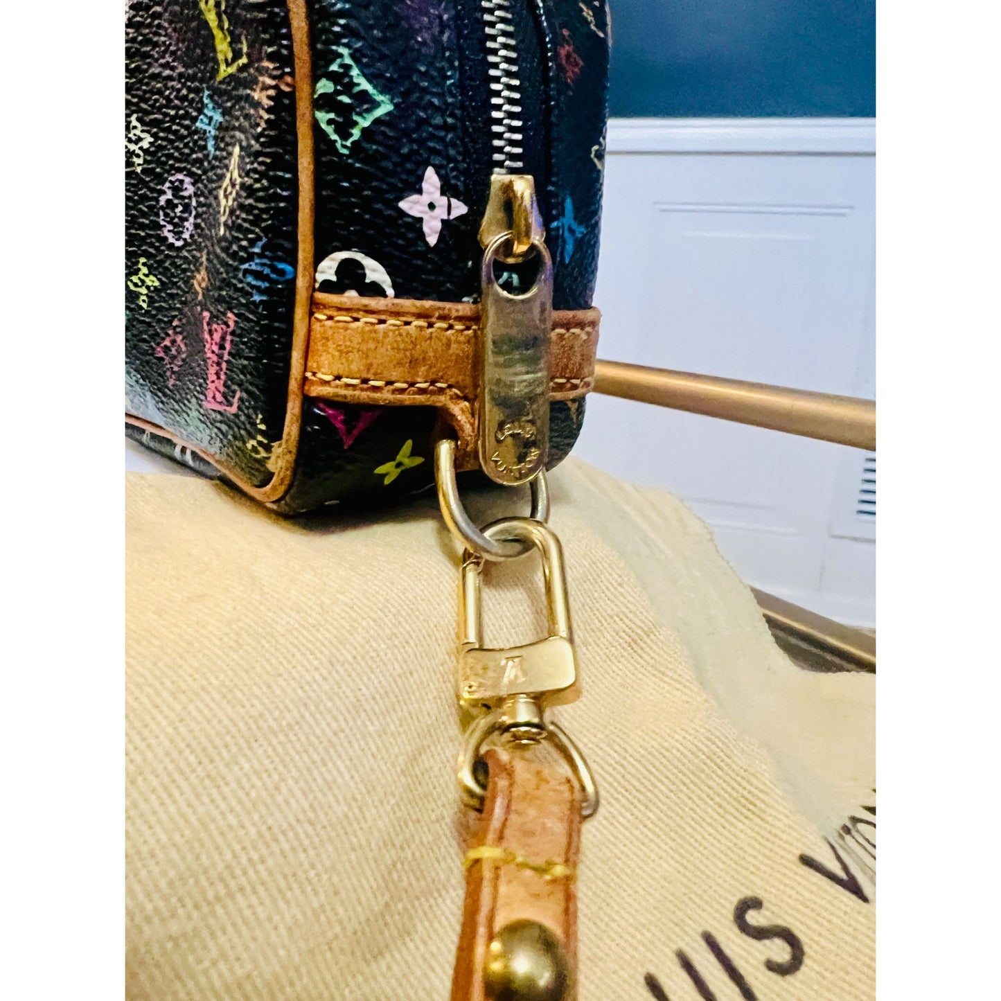 AUTHENTICATED! Louis Vuitton Takashi Murakami Black Multicolor Wapity Case Pouch