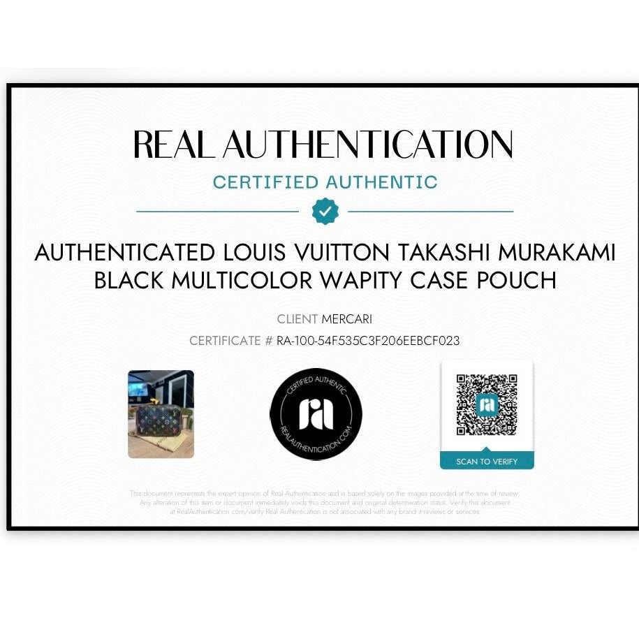 AUTHENTICATED! Louis Vuitton Takashi Murakami Black Multicolor Wapity Case Pouch
