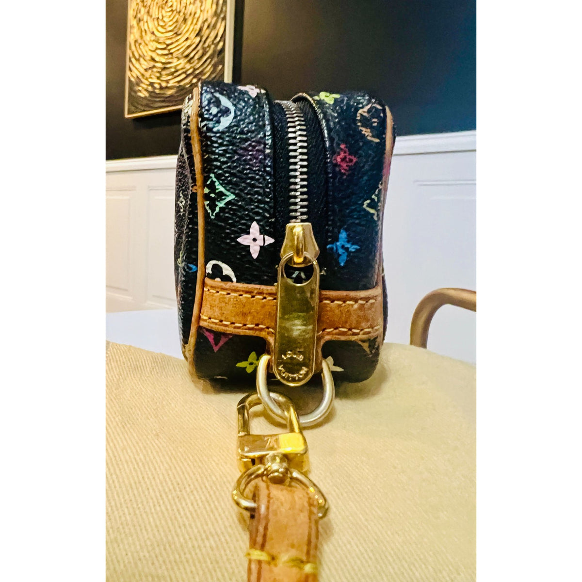 AUTHENTICATED! Louis Vuitton Takashi Murakami Black Multicolor Wapity Case Pouch