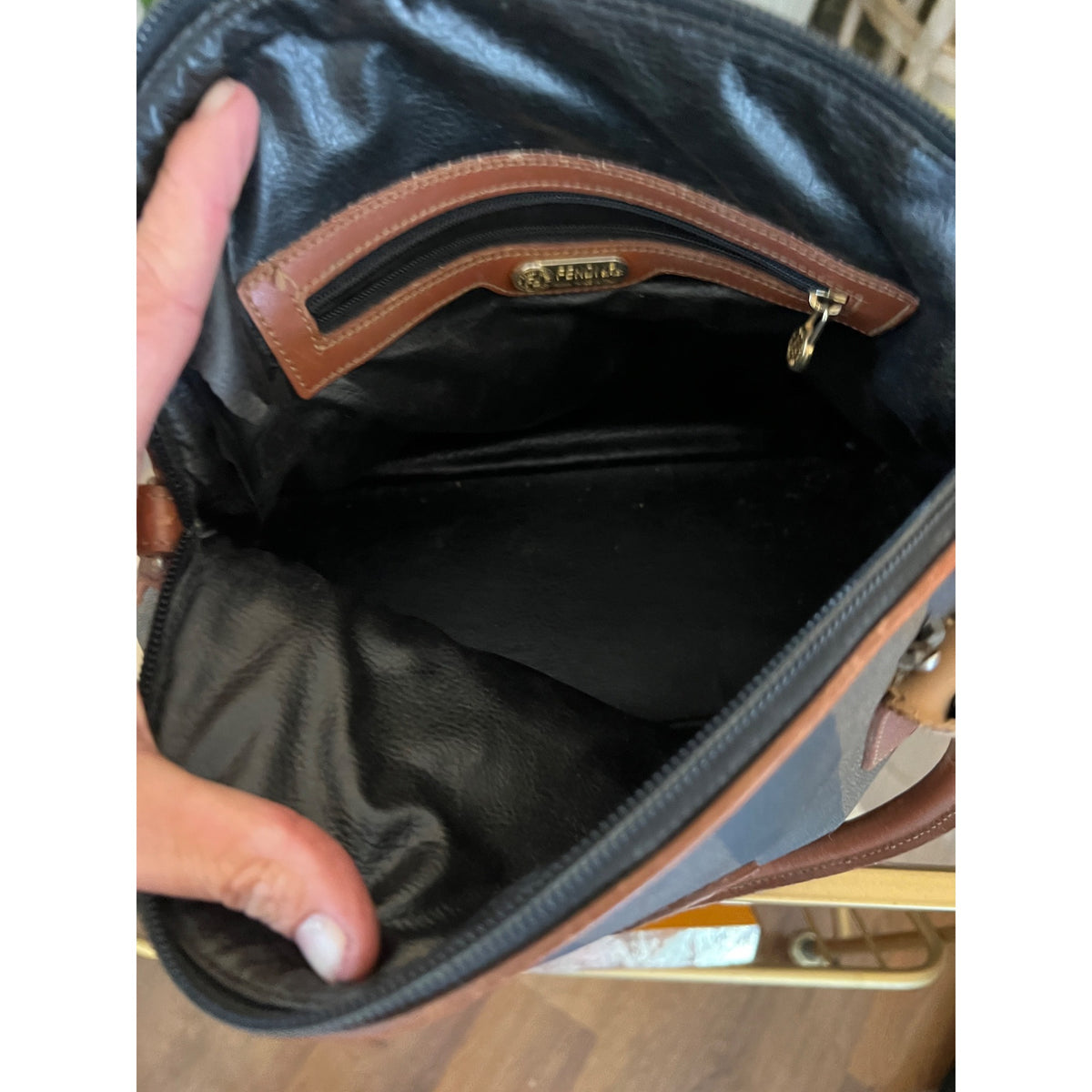 Vintage Fendi Zucca Striped Canvas & Leather Handbag