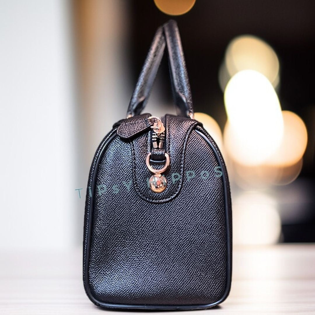 Coach Black Leather Satchel With Gold-Tone Hardware & Top Handles