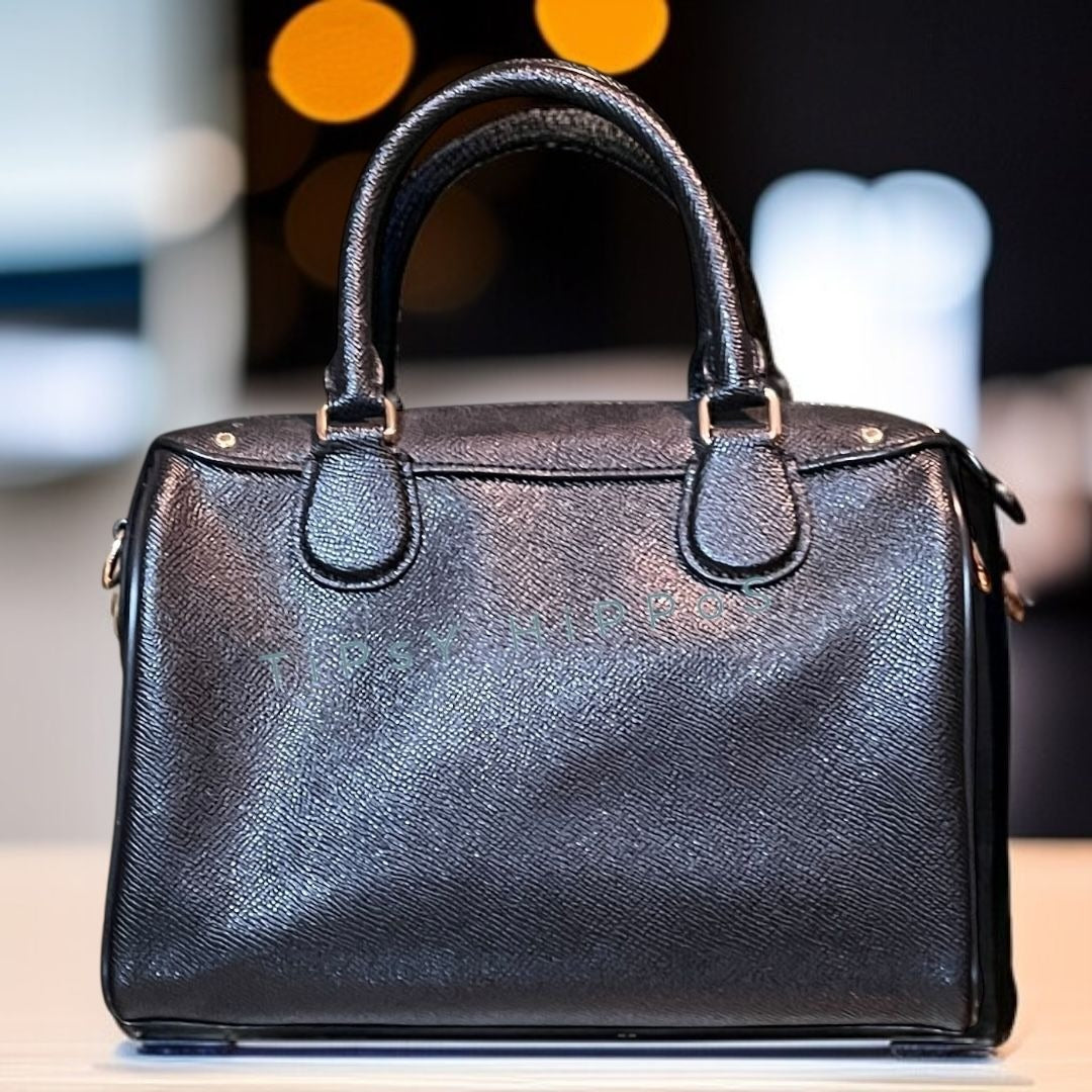 Coach Black Leather Satchel With Gold-Tone Hardware & Top Handles