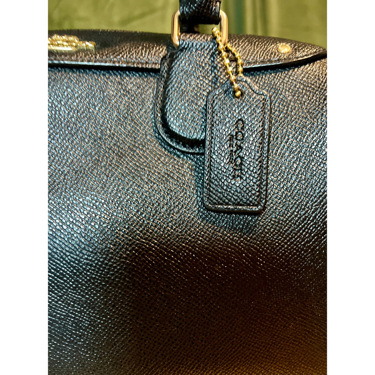Coach Black Leather Satchel With Gold-Tone Hardware & Top Handles
