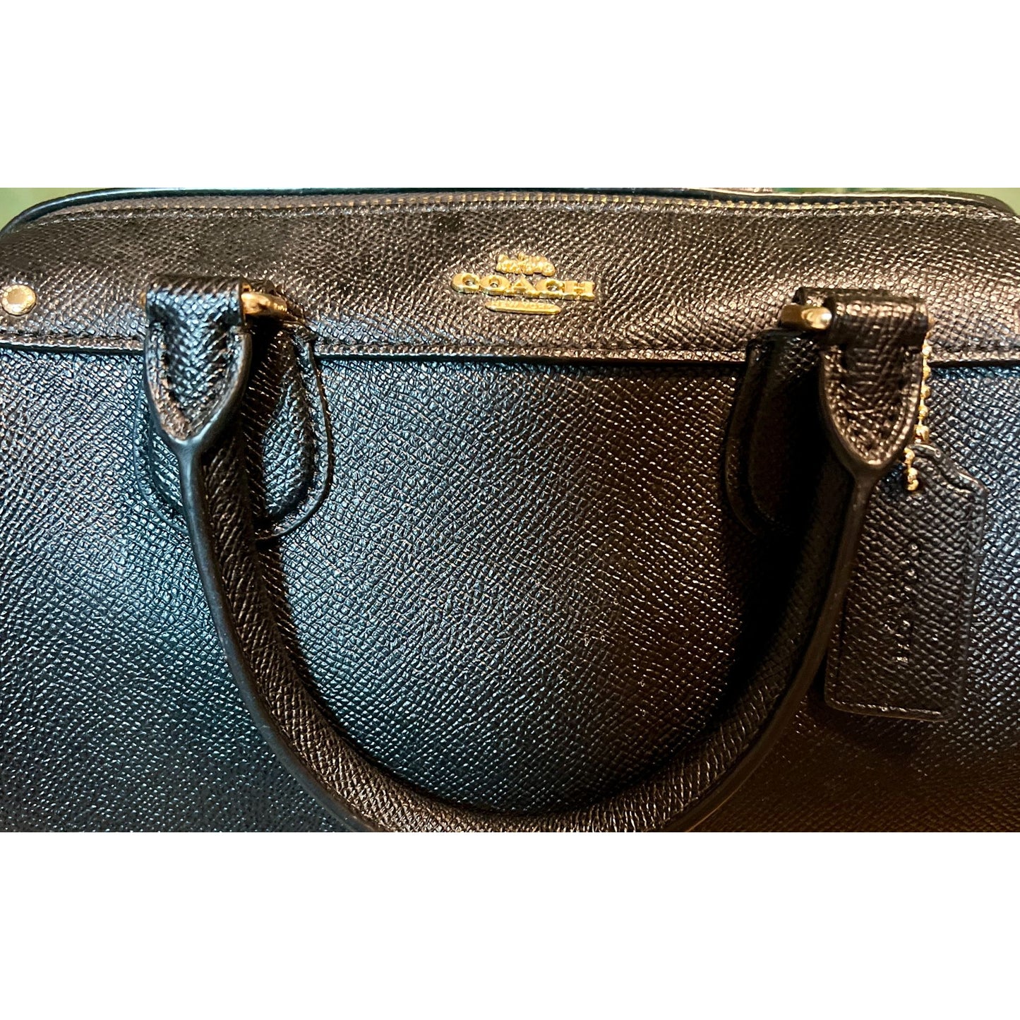 Coach Black Leather Satchel With Gold-Tone Hardware & Top Handles