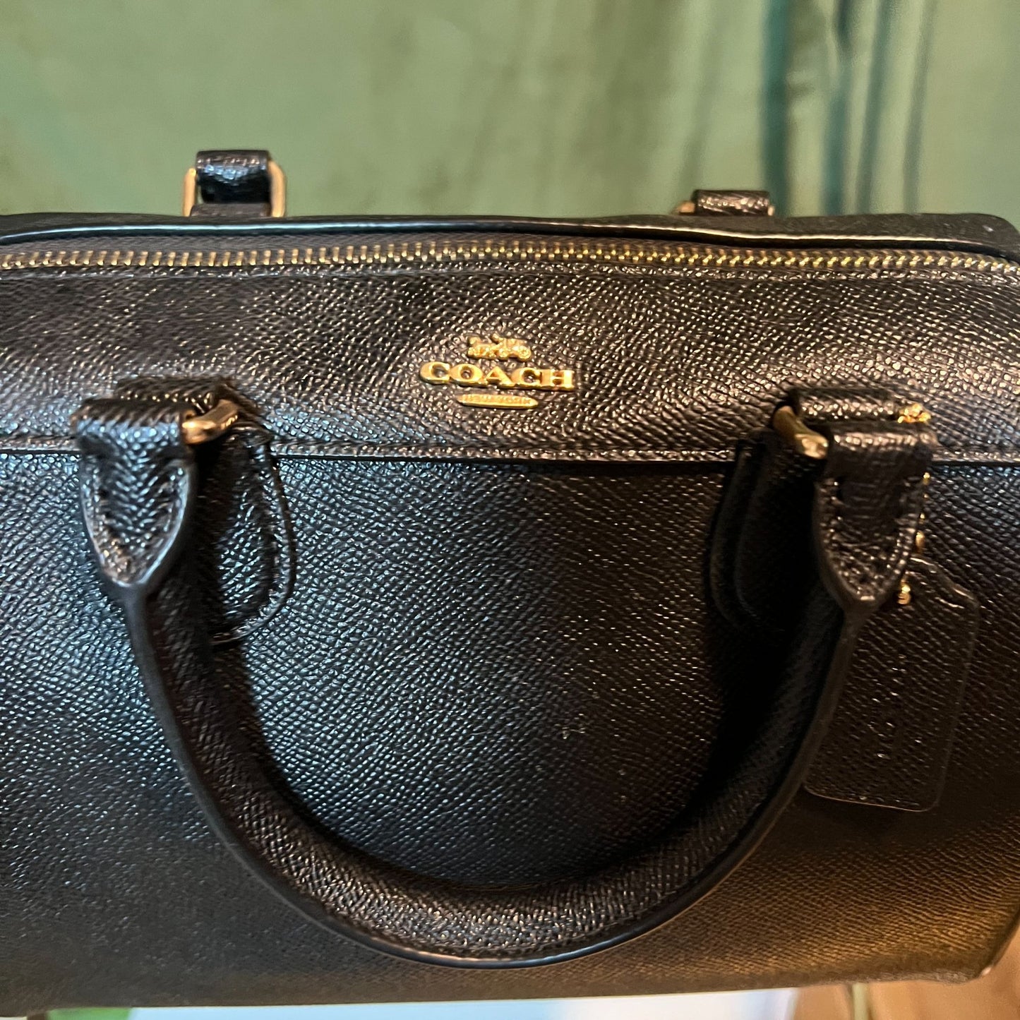 Coach Black Leather Satchel With Gold-Tone Hardware & Top Handles