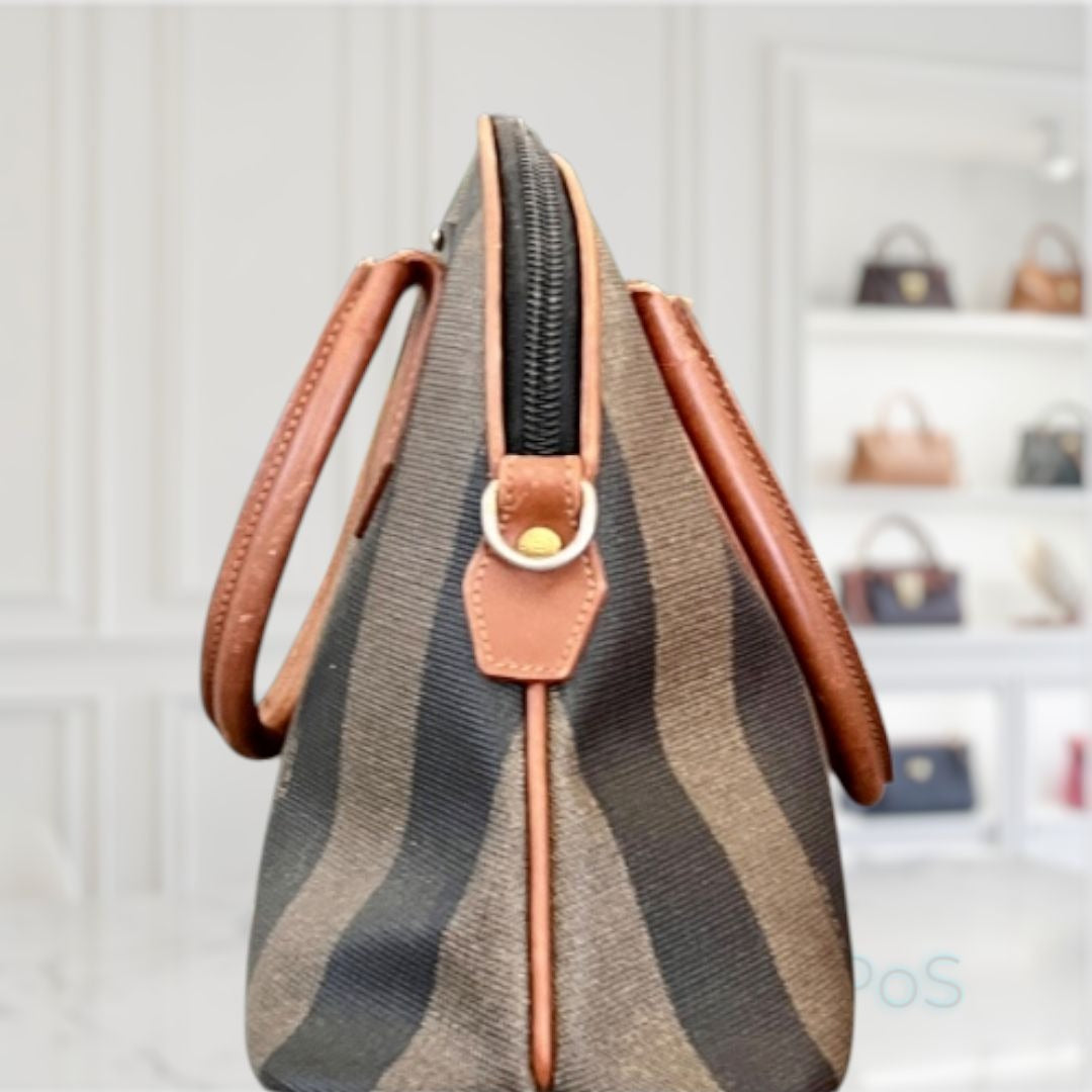Vintage Fendi Zucca Striped Canvas & Leather Handbag