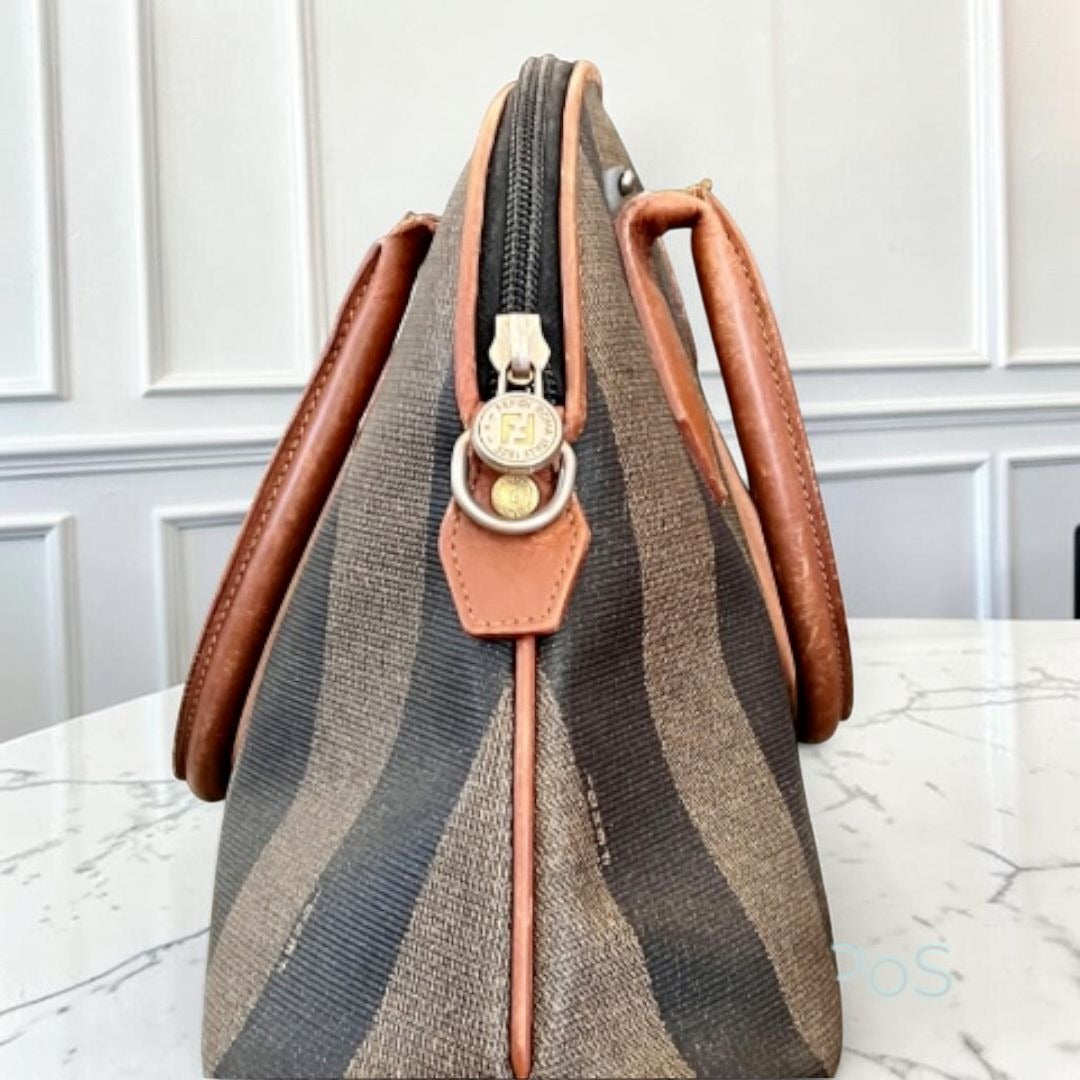 Vintage Fendi Zucca Striped Canvas & Leather Handbag