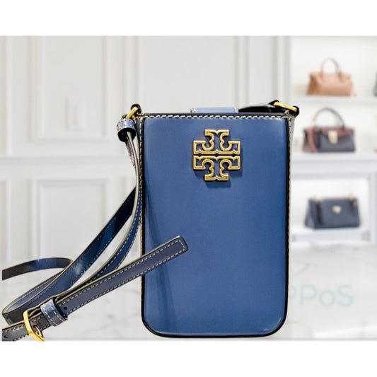 Auth Tory Burch Periwinkle Britten Patent Leather Crossbody/Cellphone Bag