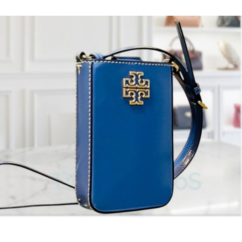 Auth Tory Burch Periwinkle Britten Patent Leather Crossbody/Cellphone Bag