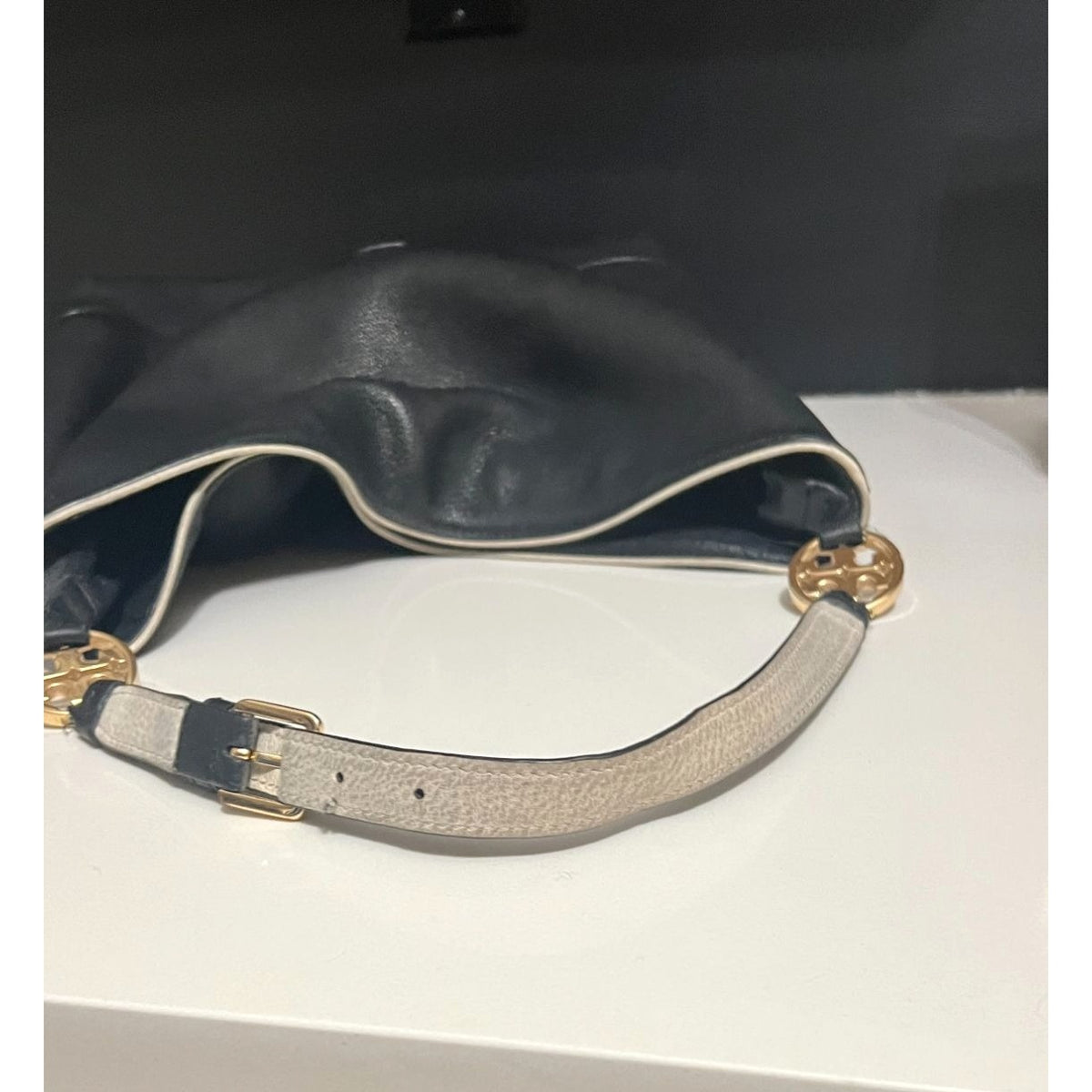 TORY BURCH Vintage Black Hobo with White Piping!  RARE!